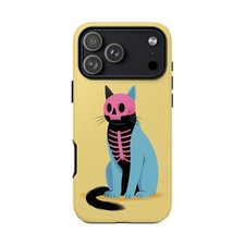 For iPhone / Galaxy / Pixel   Pink Skull Skeleton Cat Art Phone Case