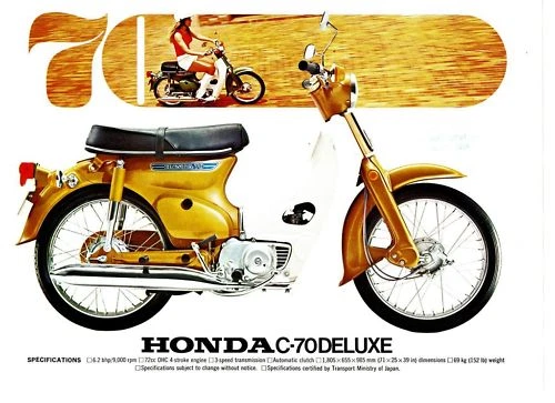 1972 HONDA C70 K1 DELUXE step thru bike 2 page Motorcycle Sales Brochure NOS