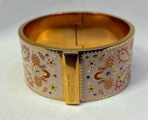 Henri Bendel New York Gold Tone Paisley Rhinestone Enamel Bangle Bracelet