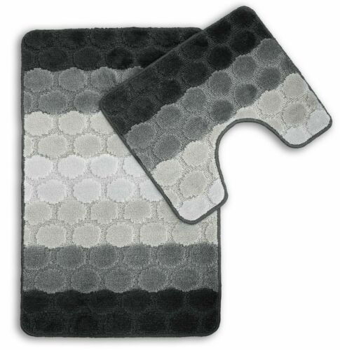 Non Slip 2 Piece Bath Mat Pedestal Mat HEX STRIPE Colours - Picture 2 of 10