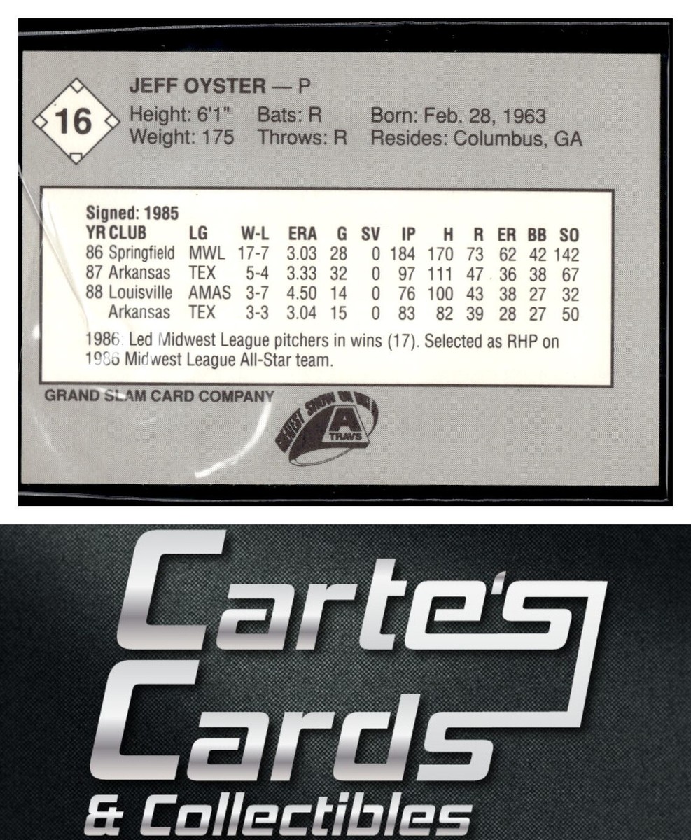 Jeff Oyster 1989 Grand Slam Arkansas Travelers #16 St. Louis