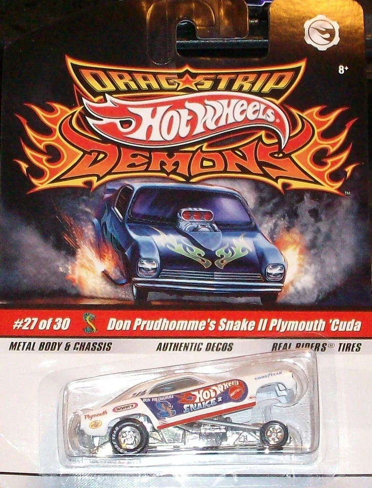 Hot Wheels Drag Strip Demons Don Prudhomme Snake 1970 Barracuda coche divertido sin usar, en caja Foto 2 de 3