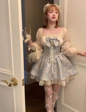 Girls Floral A-Line Dress Sweet Cute Japanese Short Dress Cute Princess Lolita