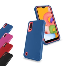 For Straight Talk Samsung Galaxy A01 Defender Armor Rugged Hybrid Cover Case