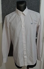 Crew Clothing Men's White Striped Shirt Long Sleeves Classic Fit Size L