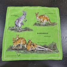 Heil Handkerchief Kangaroos Green Designed in Australia by Heil 12" Vintage