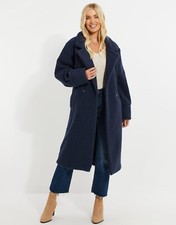 Threadbare Blue Boucle Longline Teddy Oversized Coat Newsize Uk 12