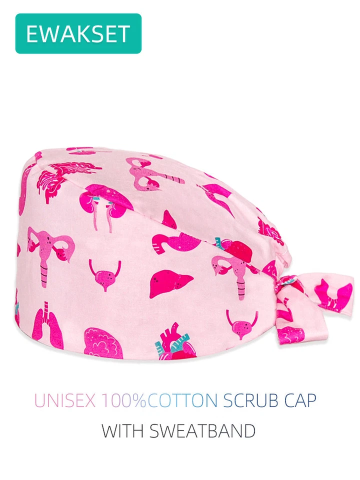 Unisex Surgical Hat Doctor Nurse Scrub Cap Hat with Sweatband 100% Cotton Scrubs - Image 2 of 4