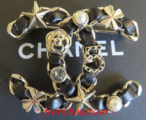 Vintage Chanel Brooch White Camelia on Black Ribbon