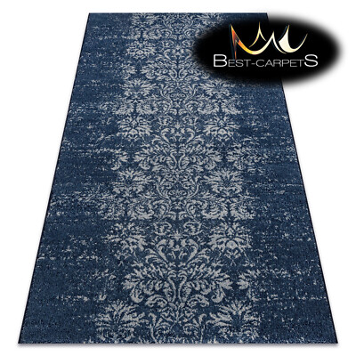 ERSTAUNLICHE NATÜRLICHE dicke WOLLTEPPICHE JADE 45007/500 Ornament dunkelblau/blau, Mode