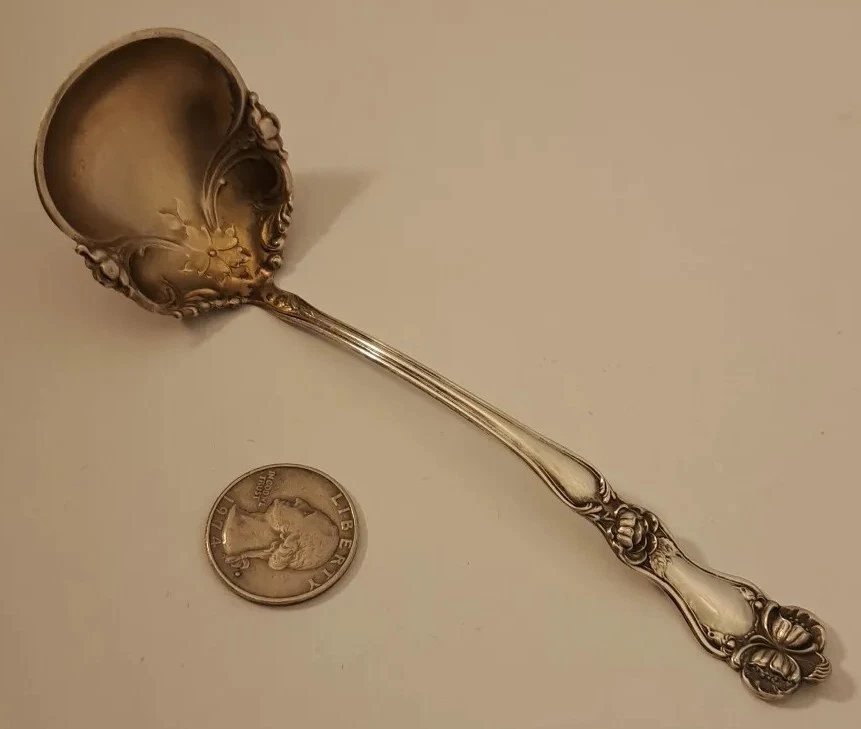 Baker Manchester Sterling Silver 6" ART NOUVEAU Sauce Ladle FLORAL FLOWERS BMS30