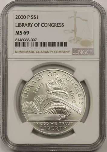 2000-P Library of Congress $1 NGC MS 69 Modern Commemorative Dollar 
