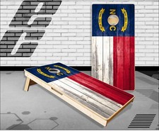 North Carolina Flag Weathered Wood Cornhole Boards Bean Bag Toss Game