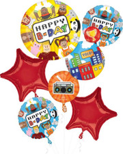 Anagram Party Town Foil Balloon Bouquet 5 Piece Happy Birthday Party Decoration