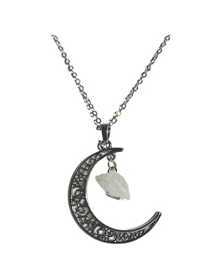 Clear Quartz Crescent Moon Necklace - Mind, Focus, Clarity