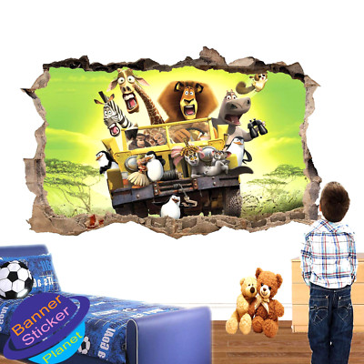 CARTOON MADAGASCAR ANIMALS WALL STICKER 3D POSTER ROOM DECOR DECAL ...