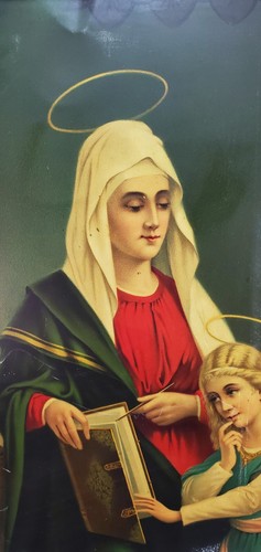 Child Mary Mother of Christ & St. Anne 19th c. print on Metal - Blessed Mother - Picture 3 of 22