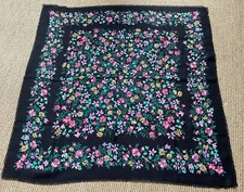 Vintage Specialty House Scarf Black W/Colorful Flowers Made In Italy 34X34