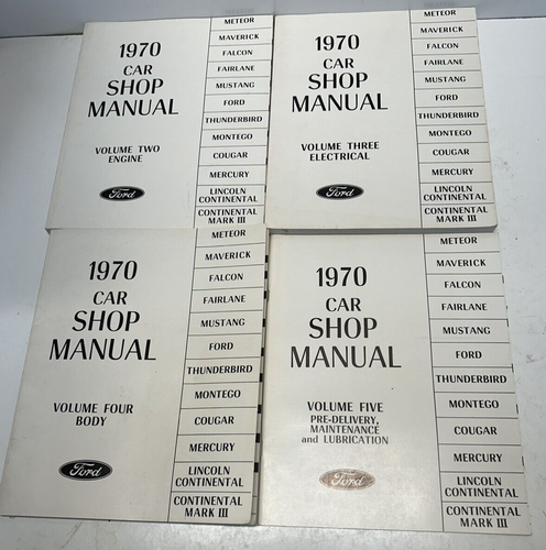 1970 Ford Car Shop Manuals Vol 2 3 4 5 OEM Engine, Electric, Body, Pre-Delivery