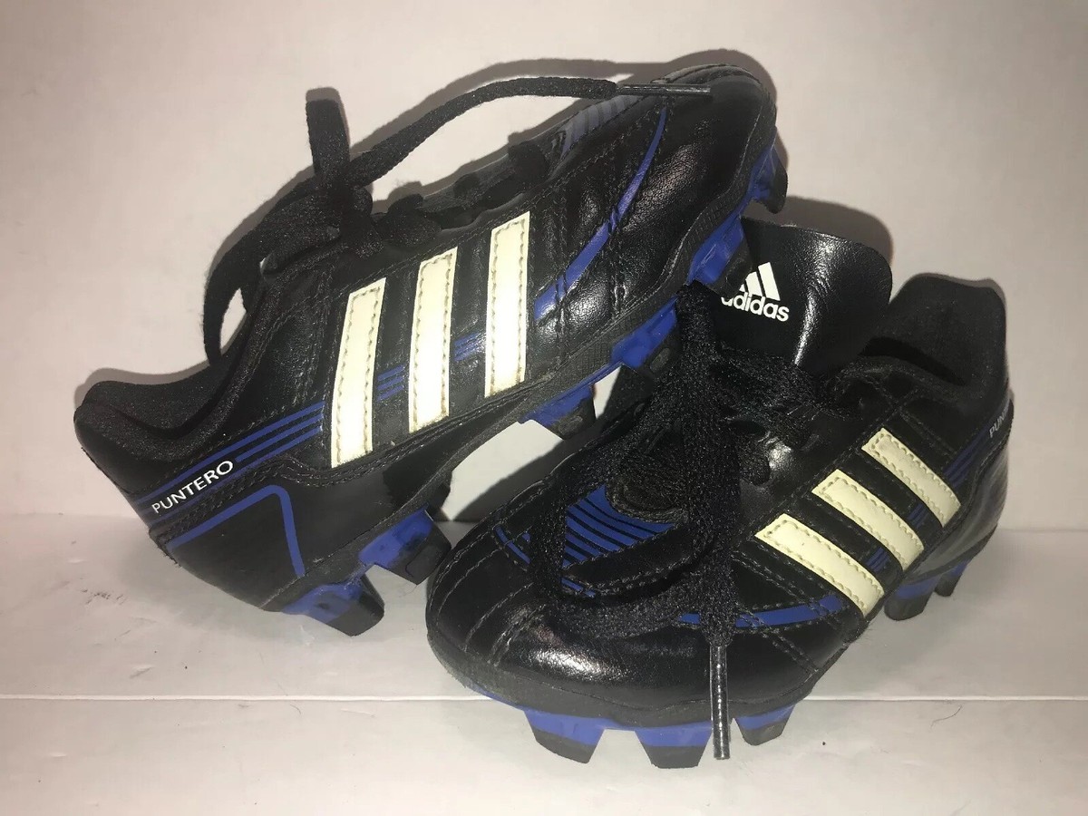 ADIDAS PUNTERO SZ 10 K BLACK/BLUE LACE UP KIDS SOCCER CLEATS EB-4