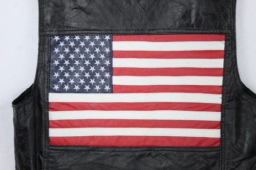 Chaleco Motociclista Intro American Flag Cuero Negro Retazos Talla USA Patriotismo - Imagen 6 de 6