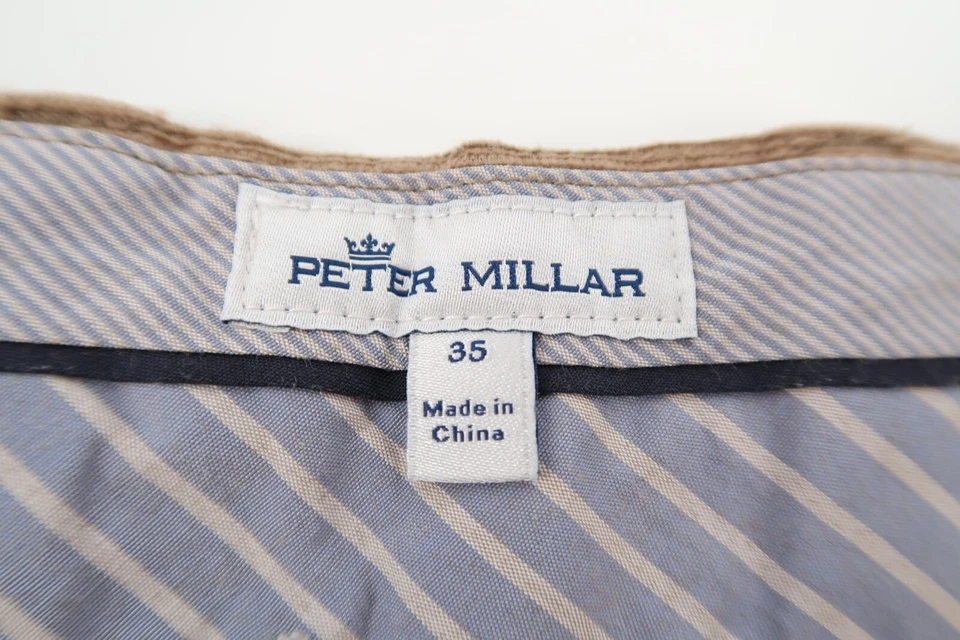 Pantalones Peter Millar Crown Para Hombres Superior Suave Pana 5 Bolsillos Marrón Caqui 35x29 Foto 2 de 4