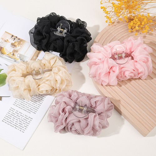 Large Chiffon Rose Flower Bow Hair Claw Jaw Clips For Women Hair Clamps"