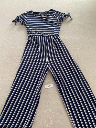 My Michelle Girls Jumpsuits Medium Blue Striped Crew Neck Short Sleeve Stretch - Picture 7 of 11
