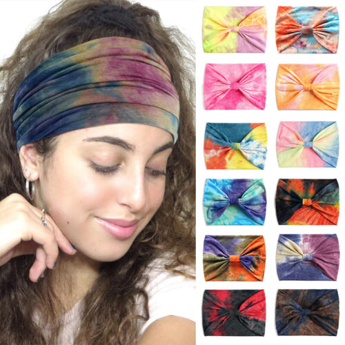 Headband for Women Boho Tie Dye Yoga Wide Knotted Sport Head Wraps Turban - Picture 1 of 35