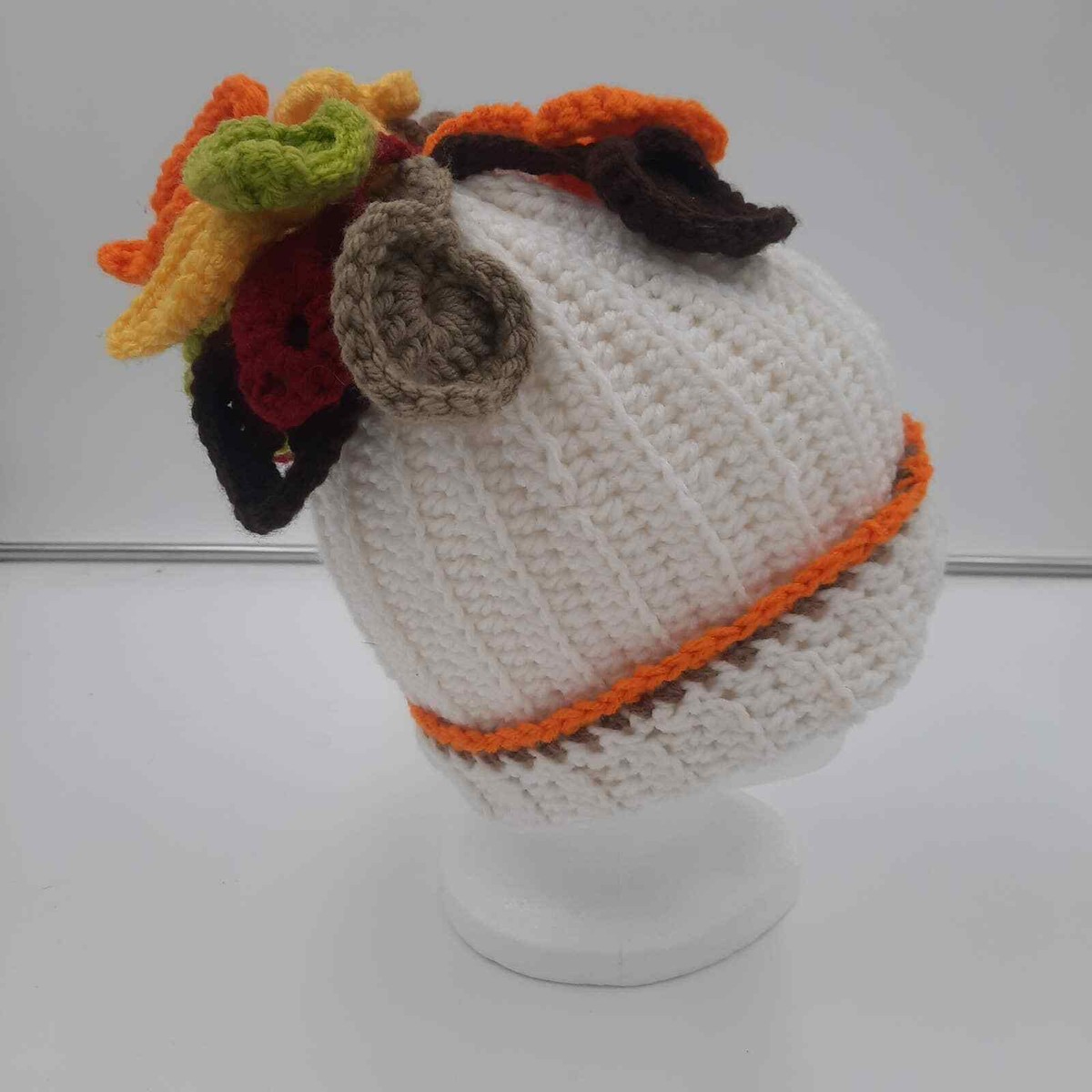 Handmade Ribbed beanie hat w/fall leaves in Orange Yellow Lime Green Brown Burg Fall Leaves Beanie - Etsy Canada main image 4
