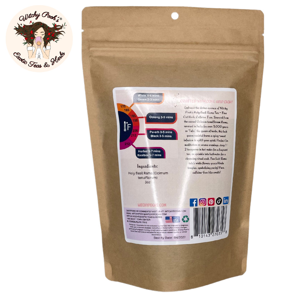 Witchy Pooh's Holy Basil Tea - Rama Tulsi, Loose Leaf, Caffeine Free