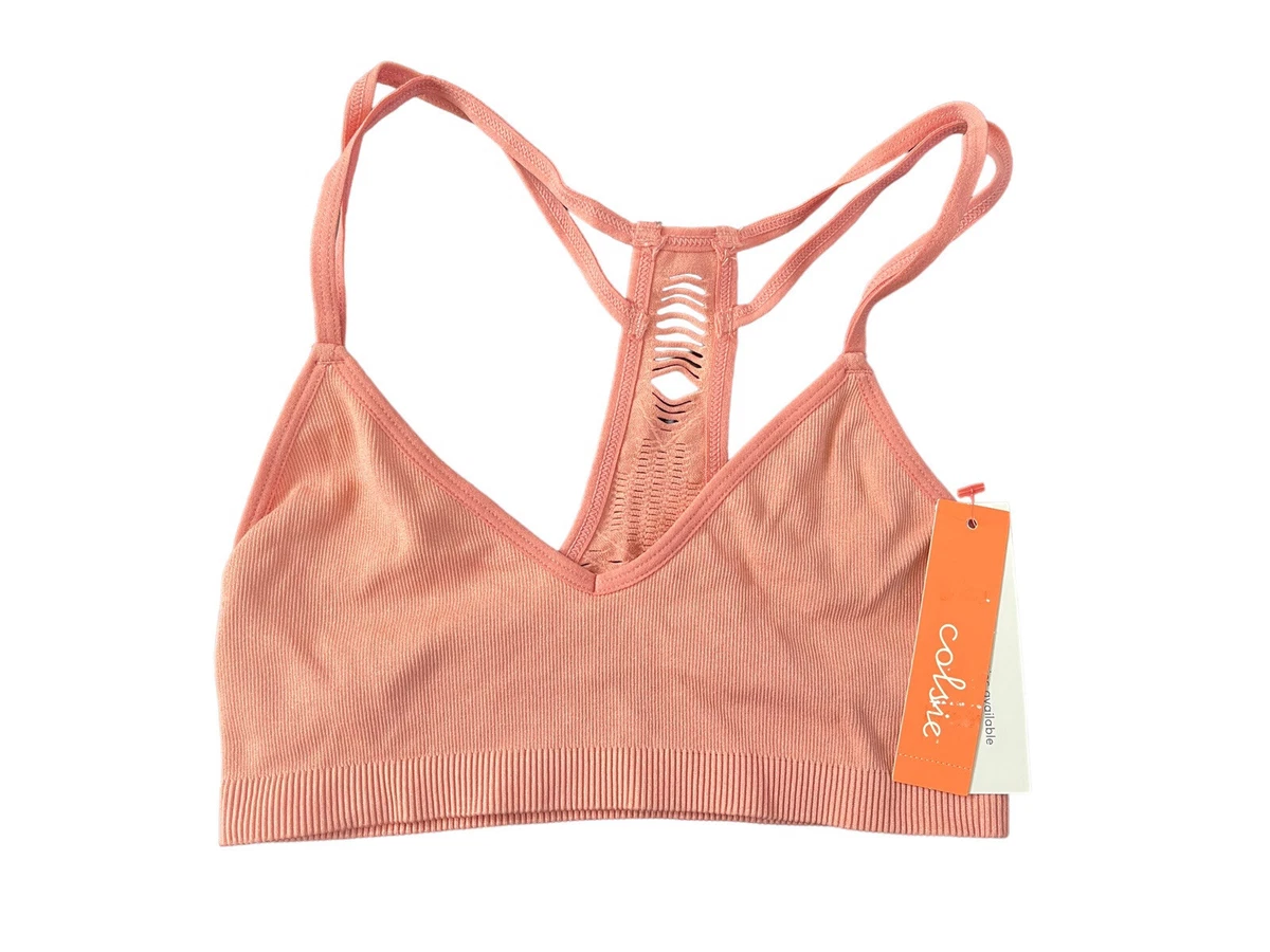 NWT Colsie Ribbed Bralette Womens Small Coral Peach Cutout Design