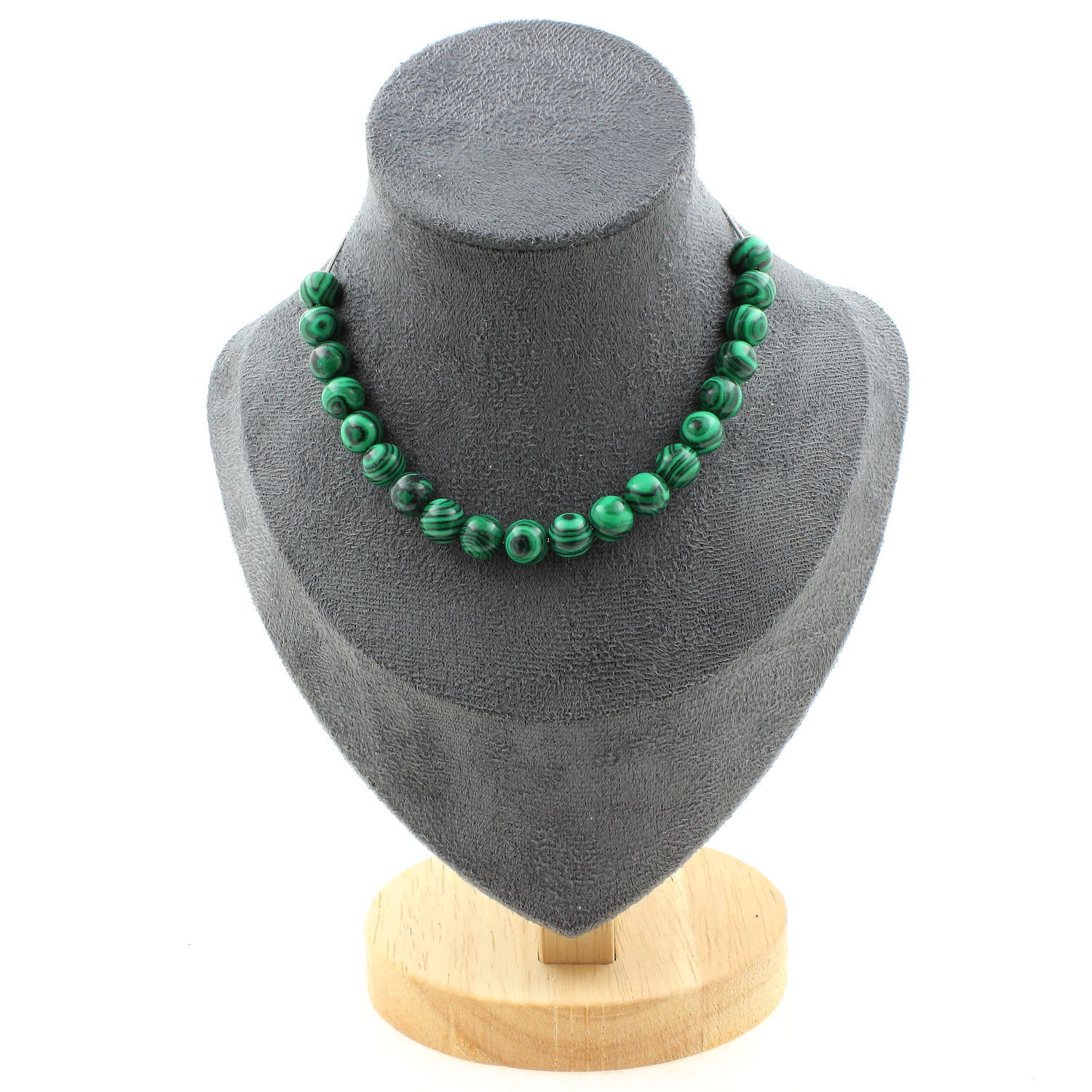 Collier en malachite 8mm et acier inoxydable pour femme