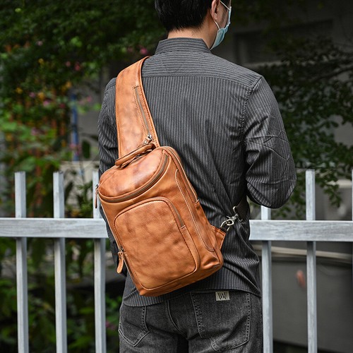 Herren Vintage Echtleder Schultertasche Schlinge Umhängetasche Brust Reise Rucksack - Bild 4 von 27
