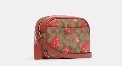 NWT Coach Mini Jamie Camera Bag With Wild Strawberry Print 🍓Khaki