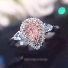 Double Halo 2.4Ct Pink Pear Cut CZ-Stone Wedding Engagement Ring In 925 Silver