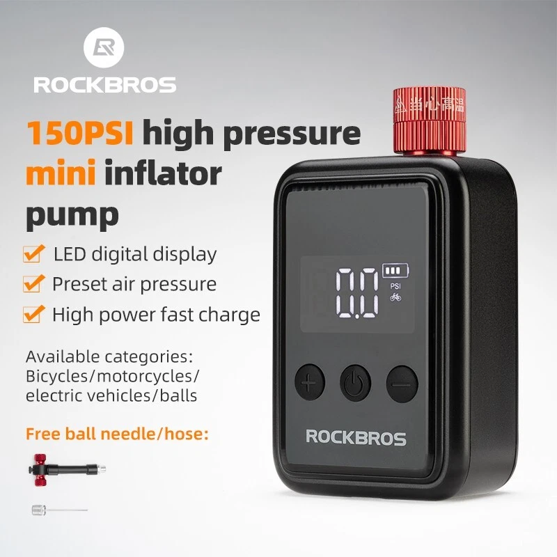 ROCKBROS Electric Mini Pump Bicycle Motorcycle Portable Inflator LED - Image 4 of 4