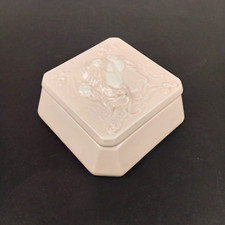 Vintage Pink Andreoli Art Nouveau Raised Relief Ladies Head Lidded Trinket Dish