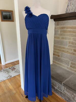 royal blue chiffon one shoulder dress Dusty Blue Chiffon Bridesmaid Dress A-Line Floor-Length
