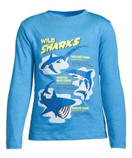 Lands' End Boys "Wild Sharks" Long-Sleeve Crewneck Tee--size XL Husky 14H 