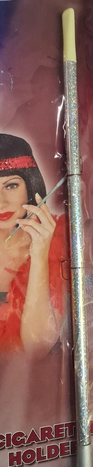 RUBIE'S ROARING 20s FLAPPER ERA EXTRAVAGANTE SUPORTE DE CIGARRO DE LANTEJOULAS DOURADAS ~ 11,5" ~ NOVO - Imagem 2 de 3