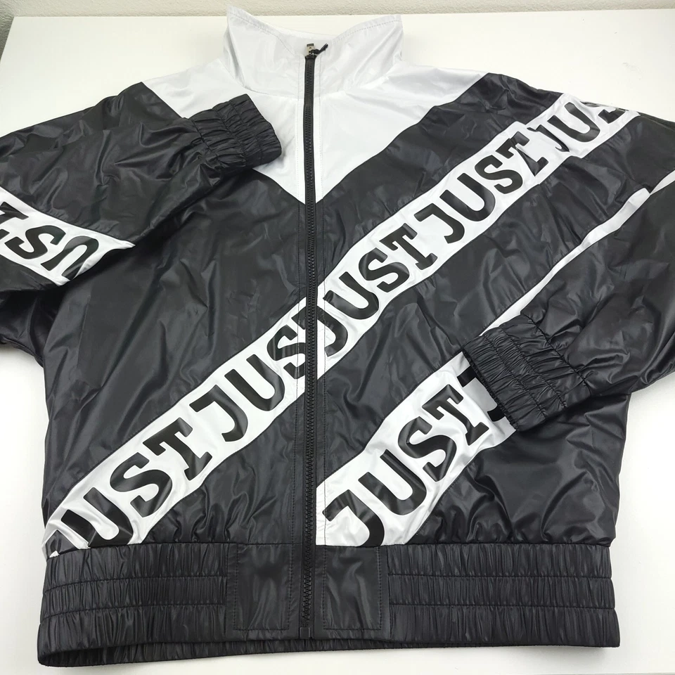 $735 Just Cavalli Black & White Slant Logo Sports Jacket Mens Size Italy 46 - Image 3 of 4