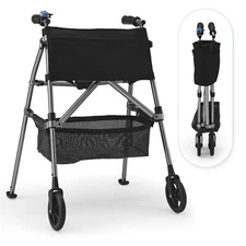 7lbs Rollator Walker Foldable Rolling Walker 330LB Capacity for Senior Blue Gray