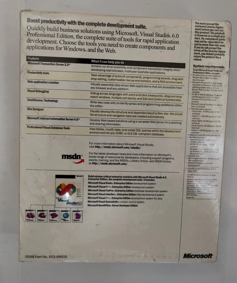 Microsoft Visual Studio 6.0 Professional Edition Sealed Slighlty Crushed - Image 2 of 4