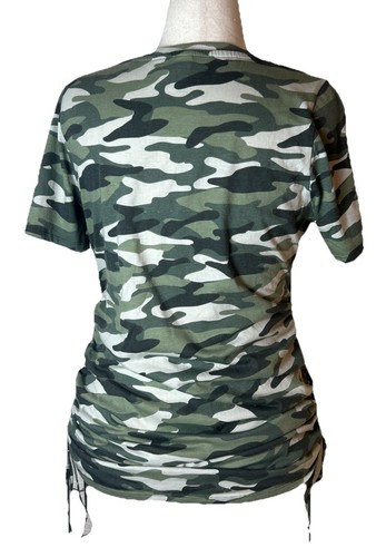 L | V 2 Short Sleeve T-Shirt with Ruched Sides GREEN CAMO Size L - Picture 2 of 3