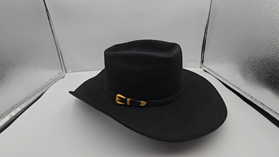 STETSON 6X Promo GOLD BUCKLE BLACK FUR WESTERN HAT SIZE 6 7/8+ see