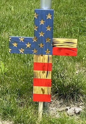 Rustic Handmade American Flag Wooden Cross 17  Wall or Yard Memorial Patriotic