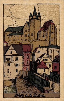 Steindruck Ak Diez im Rhein Lahn Kreis Rheinland Pfalz, Burg, Brücke - 5112630