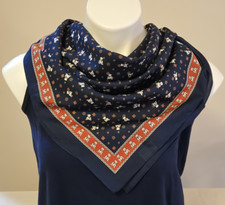 Vintage TEDDY BEAR Scarf Bears in Border Polyester Italy Navy Red Brown 30" SQ