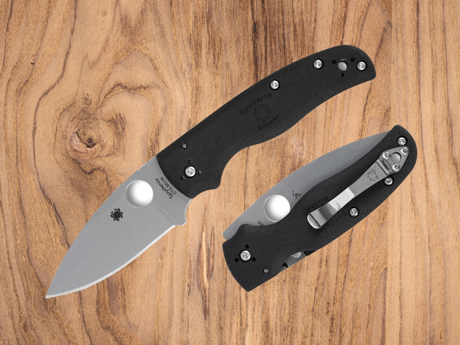 SPYDERCO SHAMAN LIGHTWEIGHT FOLDING KNIFE BLACK FRN CTS-BD1N STAINLESS C229PBK